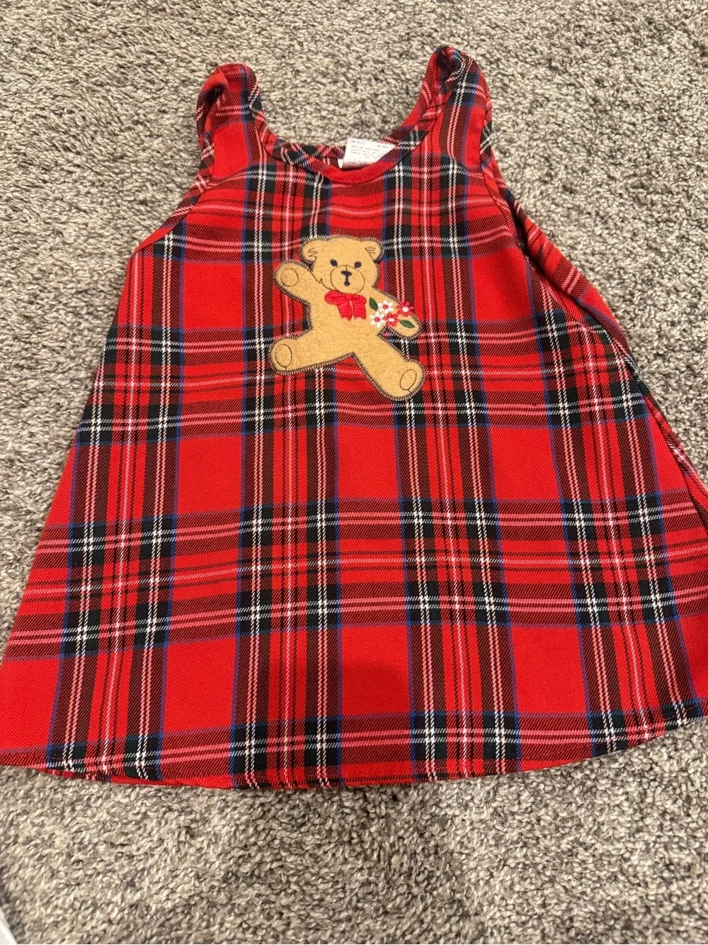 Vintage 24 month dress baby bear holiday red plaid